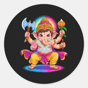 Sticker Rond Puja hindou Ganesha Dieu éléphant Inde Méditation