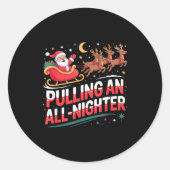 Sticker Rond Pulling An All-nighter Funny Christmas Santa Sleig (Devant)