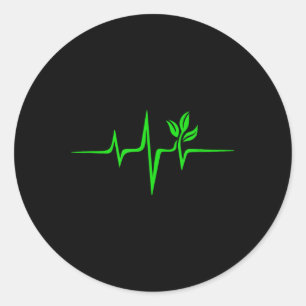 Sticker Rond Pulse Green Heartbeat Vegan Plante Tree Environmen