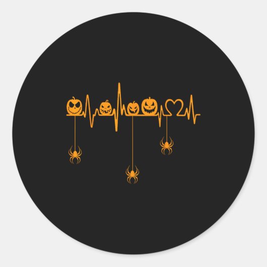 Sticker Rond Pumpkin Heartbeat Halloween T Shirt (Devant)