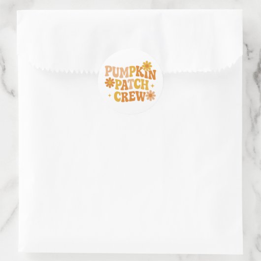 Sticker Rond Pumpkin Patch Crew Retro Groovy Fall Autumn (Sac)