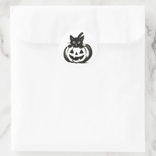 Sticker Rond Pumpkin Peek – Black Cat Halloween Design on  (Sac)