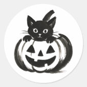 Sticker Rond Pumpkin Peek – Black Cat Halloween Design on  (Devant)