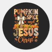 Sticker Rond Pumpkin Sce And Jesus Christ Funny Fall Christian (Devant)