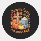 Sticker Rond Pumpkin Sce And Jesus Christ Funny Fall Christian (Devant)