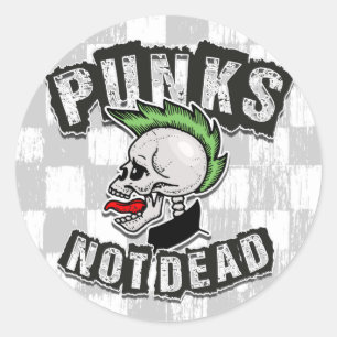 Sticker Rond Punks pas mort crâne Mohawk Punk Rock Rocker