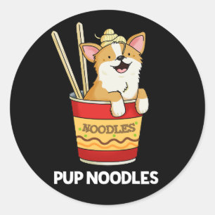 Sticker Rond Pup Noodles Funny Cup Noodles Pun Dark BG