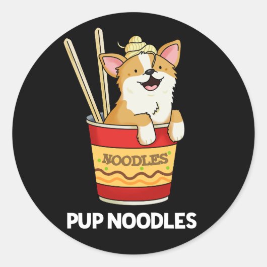 Sticker Rond Pup Noodles Funny Cup Noodles Pun Dark BG (Devant)