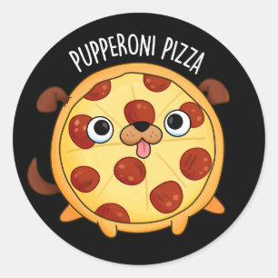 Sticker Rond Pupperoni Pizza Funny Pizza Pun Dark BG