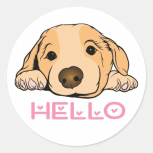 Sticker Rond Puppy Doggy pense à toi bonjour chien de dessin a