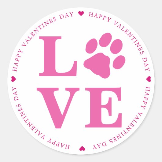 Sticker Rond Puppy Love Chien Paw Valentines Day (Devant)