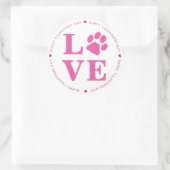 Sticker Rond Puppy Love Chien Paw Valentines Day (Sac)