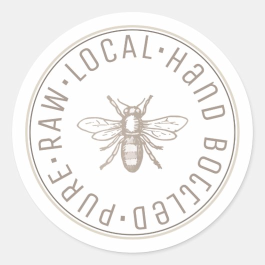 Sticker Rond Pure Cru Local Mains Emblème Taupe Miel (Devant)