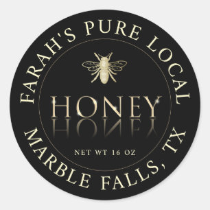 Sticker Rond Pure miel local avec Abeille héraldique d'or sur n