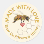 Sticker Rond PURE RAW HONEY Honeybee Honeycomb et coeur (Devant)