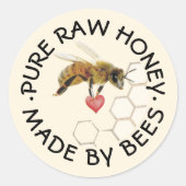 Sticker Rond PURE RAW HONEY Honeybee Honeycomb et coeur (Devant)