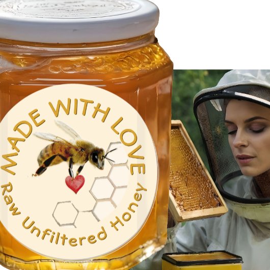 Sticker Rond PURE RAW HONEY Honeybee Honeycomb et coeur