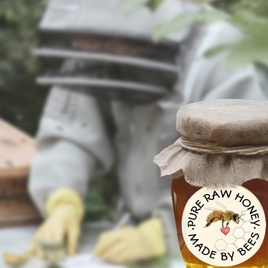 Sticker Rond PURE RAW HONEY Honeybee Honeycomb et coeur