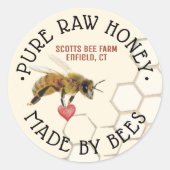 Sticker Rond PURE RAW HONEY Honeybee Honeycomb et Heart Classi (Devant)