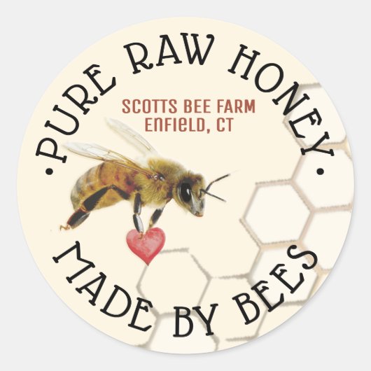 Sticker Rond PURE RAW HONEY Honeybee Honeycomb et Heart Classi (Devant)