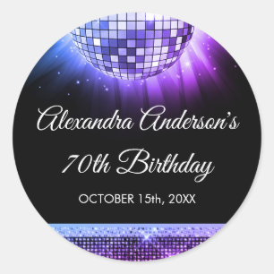 Sticker Rond Purple 70th Birthday Party 70's Disco Ball
