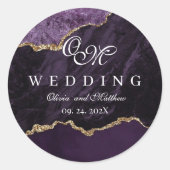 Sticker Rond Purple Agate & Gold Mariage Script Luxe (Devant)