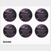 Sticker Rond Purple Agate & Gold Mariage Script Luxe (Feuille)