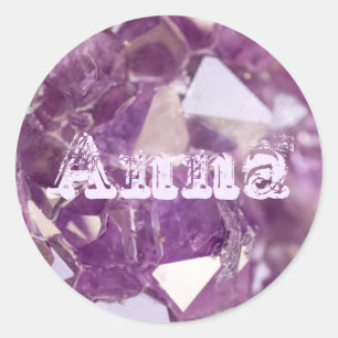 Sticker Rond Purple Agate Moderne tendance Simple Nom Modèle