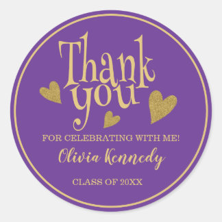 Sticker Rond Purple  And Gold Graduation Party Thank You 