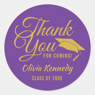 Sticker Rond Purple And Gold Thank You Graduation Party Favor