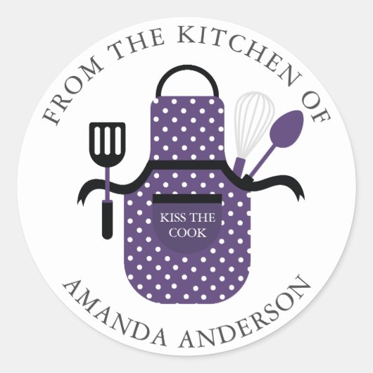 Sticker Rond Purple Apron Kiss the Cook from the Kitchen of (Devant)