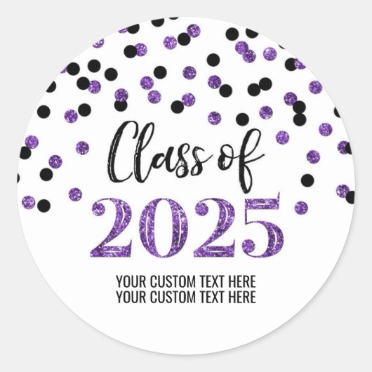 Sticker Rond Purple Black Confetti Graduation 2025 (Devant)