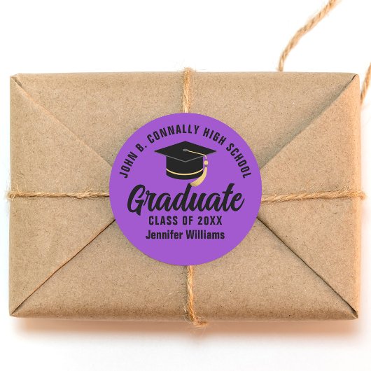 Sticker Rond Purple Black Graduate Custom Graduate Party