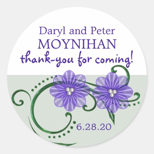 Sticker Rond Purple & Blanc Floral Custom Wedding Favoriser les (Devant)