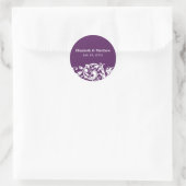 Sticker Rond Purple & Blanc Flourish Swirl Mariage Favoriser Ét (Sac)