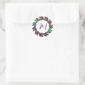 Sticker Rond Purple bleu vert Wreath Design Monogramme initial (Sac)