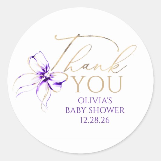 Sticker Rond Purple Bow Elegant Script Thank You (Devant)