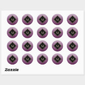 Sticker Rond Purple Brossé Élégant Avec Monogramme Or Simple (Feuille)