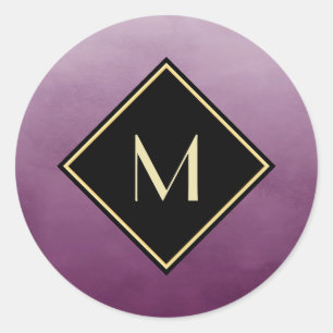 Sticker Rond Purple Brossé Élégant Avec Monogramme Or Simple