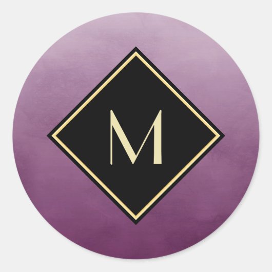 Sticker Rond Purple Brossé Élégant Avec Monogramme Or Simple (Devant)
