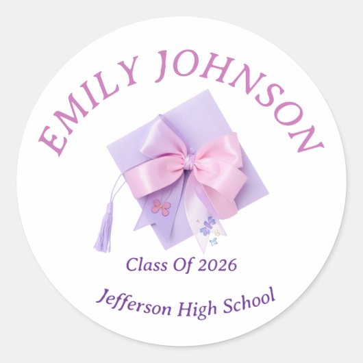Sticker Rond Purple Cap Graduation Personalized (Devant)
