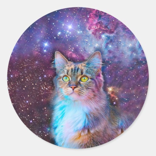 Sticker Rond Purple cat en espace (Devant)