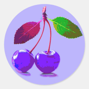 Sticker Rond Purple Cherry Pop Art