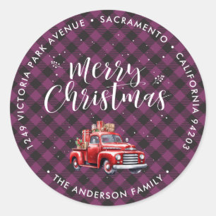 Sticker Rond Purple Christmas Classic Camion Rouge Adresse de r
