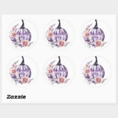 Sticker Rond Purple citrouille mignon fleurs automne fleurs (Feuille)