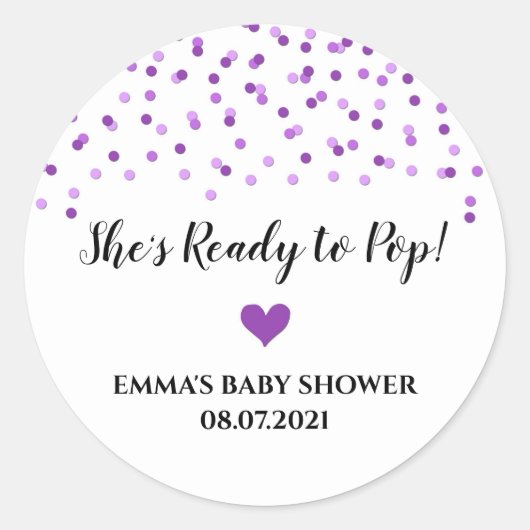 Sticker Rond Purple Confetti Coeur Elle est prête à pop (Devant)