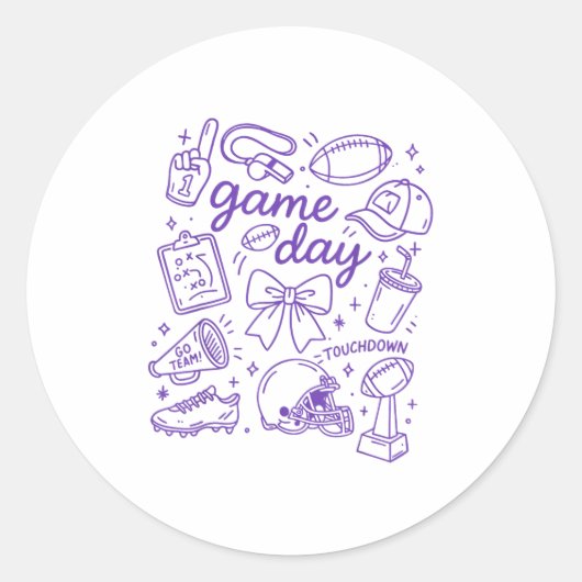 Sticker Rond Purple Coquette Bow Cheer Game Day Doodle Touchdow (Devant)