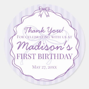 Sticker Rond Purple Coquette Bow Pastel Lavender Anniversaire F