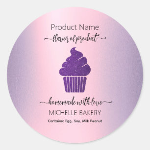 Sticker Rond Purple Cupcake Boulangerie Nom du produit