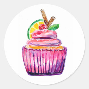 Sticker Rond Purple Cupcake Deluxe